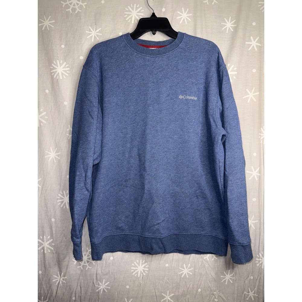 Columbia Mens Crewneck Sweatshirt Heather Blue Large Embroidered Logo Fleece